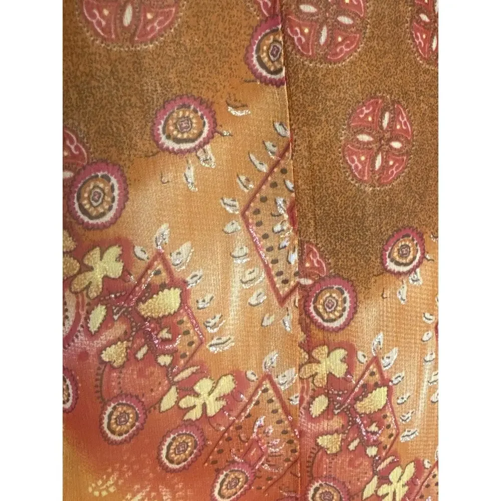 Vintage Women Boho Fairy Trumpet Midi Skirt Size 14 Southwestern Print Metallic